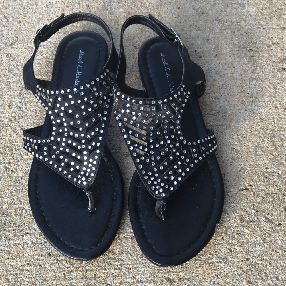 Black Studded Asymmetrical Thong Sandals